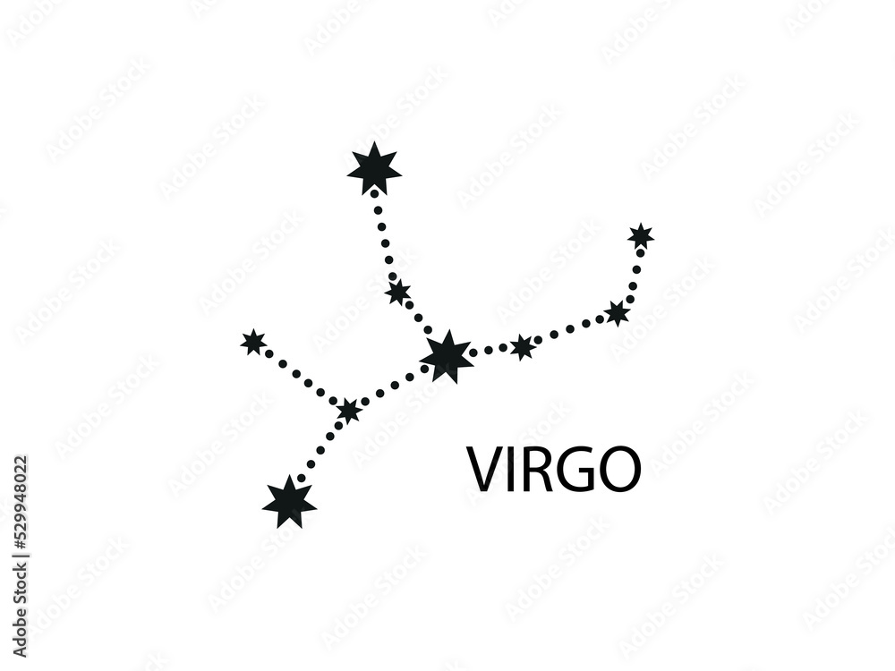 Obraz premium Virgo Zodiac Constellation. Sky map. Horoscope Symbol. Vector illustration of Astrological signs for calendar, horoscope isolated on a background 