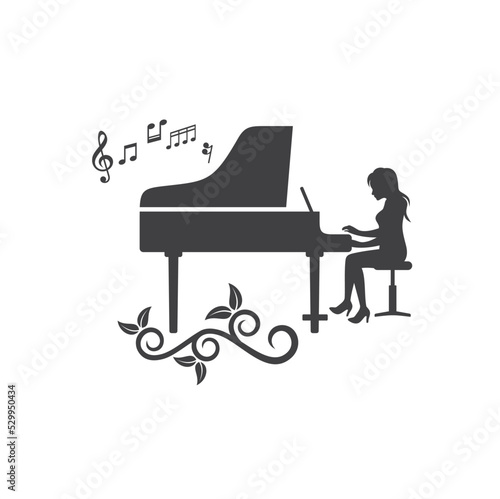 illustration of female pianist, music art, vector art.