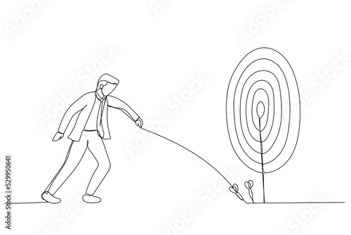 Drawing of businessman try to hit a target. One line style art photo