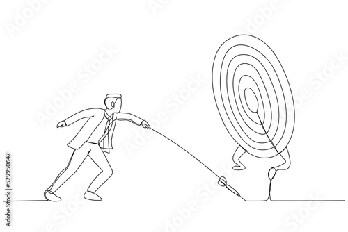 Drawing of businessman try to hit a target. Single continuous line art
