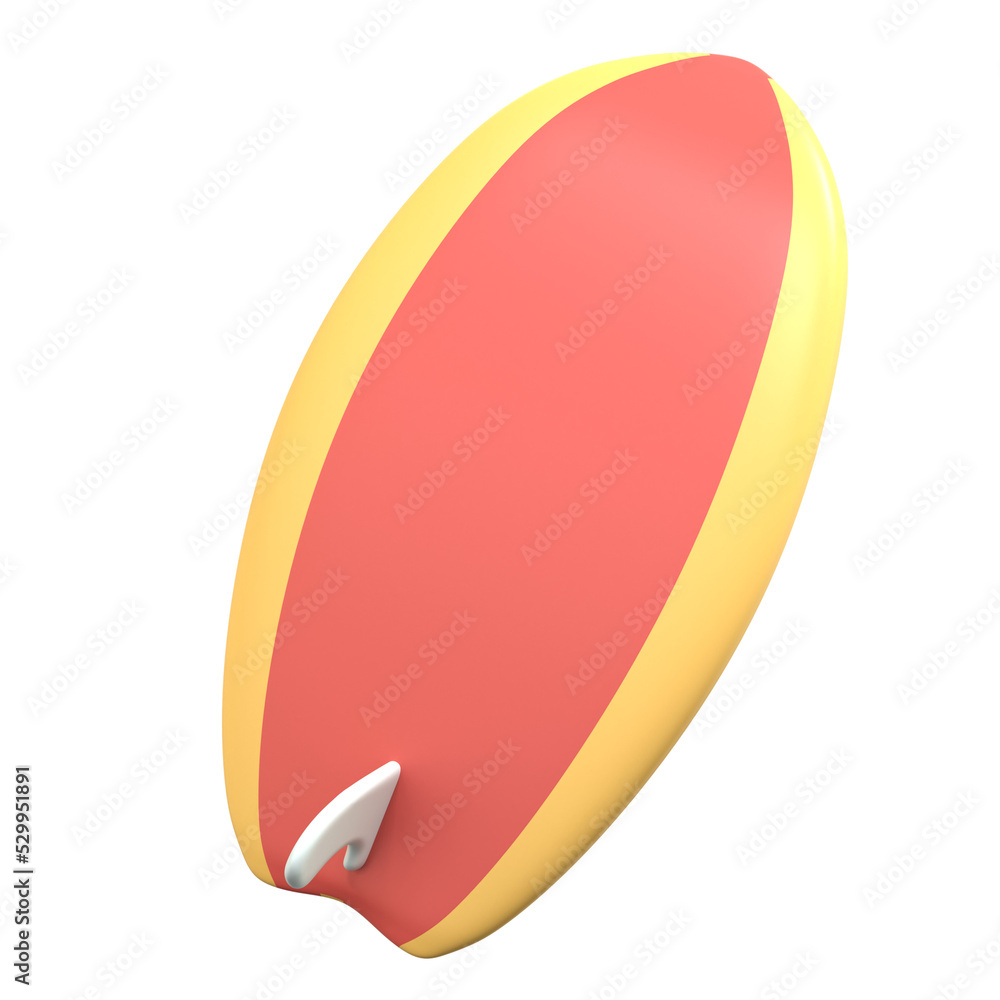 3d render red and yellow summer surfing board icon 3d render red and yellow summer surfing board icon