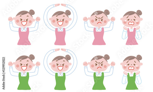 エプロン女性のいろいろな表情