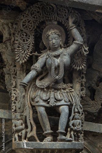 The Sculpture of Dancer on the Hoysaleshwara Temple, Hassan, Karnataka, India.