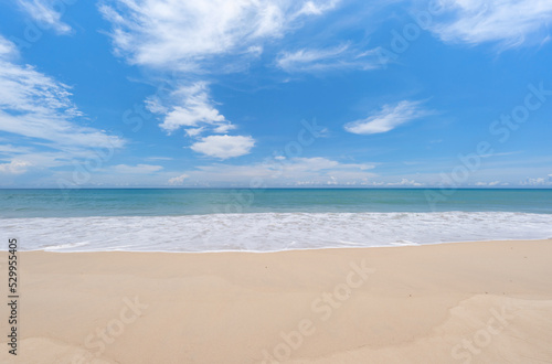 Beach and tropical sea in Phuket Thailand Landscape summer beach background Sunny clear blue sky at the sea in Phuket Thailand. Beautiful scene of blue sky and clouds on a sunny Good weather day