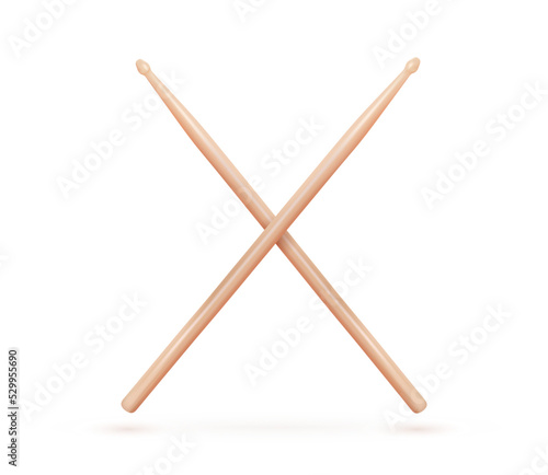 3d vector crossed drumsticks on white background isolated design elements