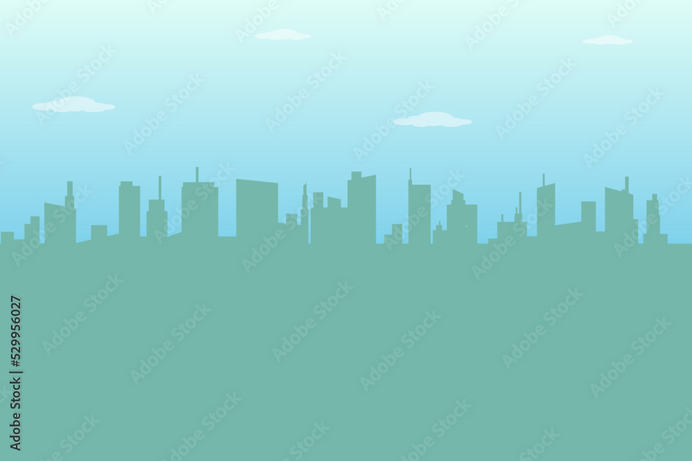 Silhouette of cityscape buildings in financial district vector illustrations