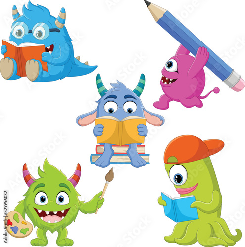 Cute monster school cartoon collection
