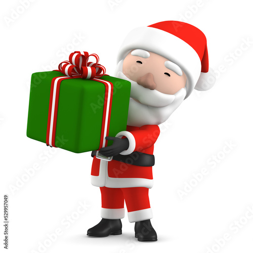 Santa Claus with Christmas present on transparent background, 3D illustration