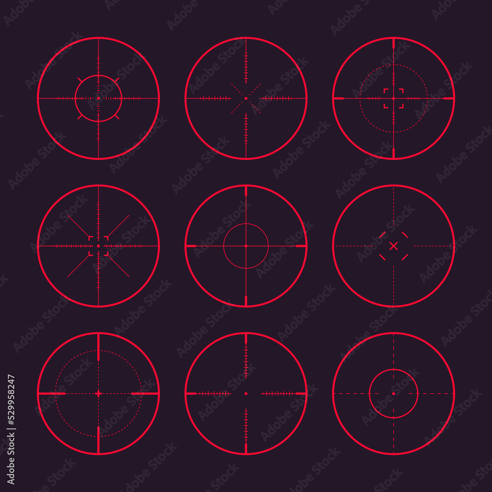 Various sniper rifle night sights, weapon optical scope crosshair ...