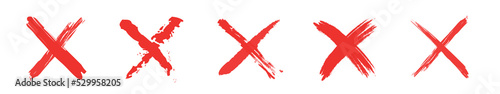 Red cross x vector icon set. Red wrong mark. No wrong symbol. Delete, vote sign. Graphic design element set on white background. Delete sign. Vector illustration