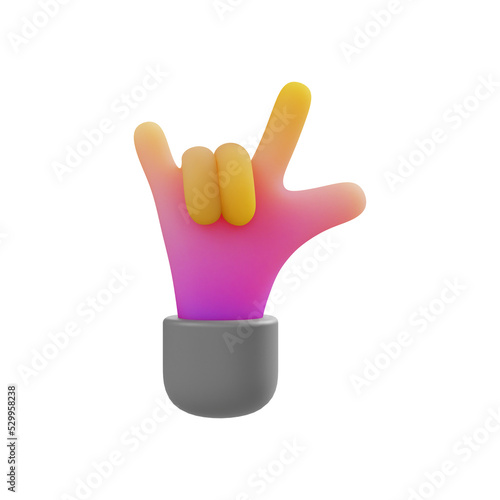 3d render. Cartoon character hand rock on gesture. Business clip art isolated on white background. Music or protest concept