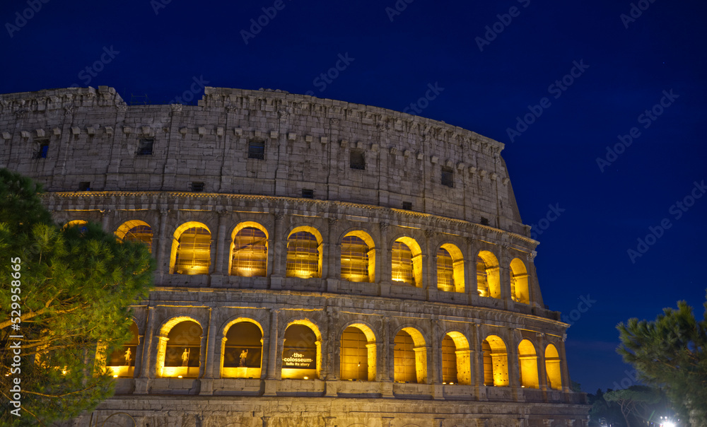 A night long exposure of the Colosseum in Rome Italy.