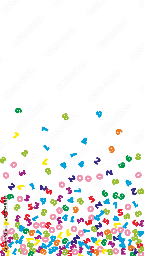 Falling colorful numbers. Math study concept with flying digits. Unique back to school mathematics banner on white background. Falling numbers vector illustration. Falling colorful numbers. Math study concept with flying digits. Unique back to school mathematics banner on white background. Falling numbers vector illustration.