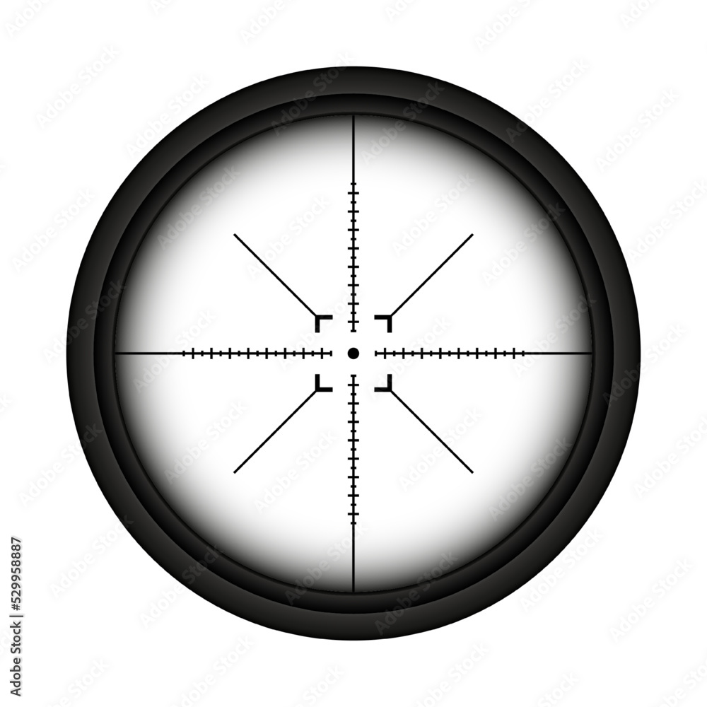 Weapon sight, sniper rifle optical scope. Hunting gun viewfinder with crosshair. Aim, shooting mark symbol. Military target sign, silhouette. Game interface UI element. Vector illustration Weapon sight, sniper rifle optical scope. Hunting gun viewfinder with crosshair. Aim, shooting mark symbol. Military target sign, silhouette. Game interface UI element. Vector illustration