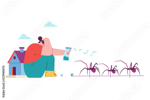 A Woman Trying to Chase Away the Spider