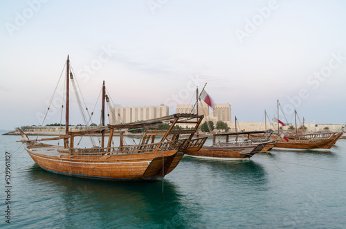 Traditional arabian dhows in Doha , Qatar, Middle East.