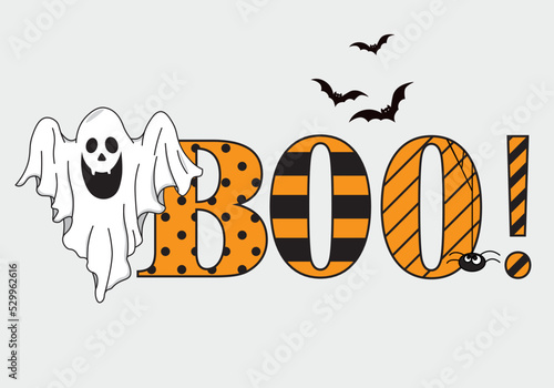 Halloween card. Ghost, spider and bats. isolated vector.