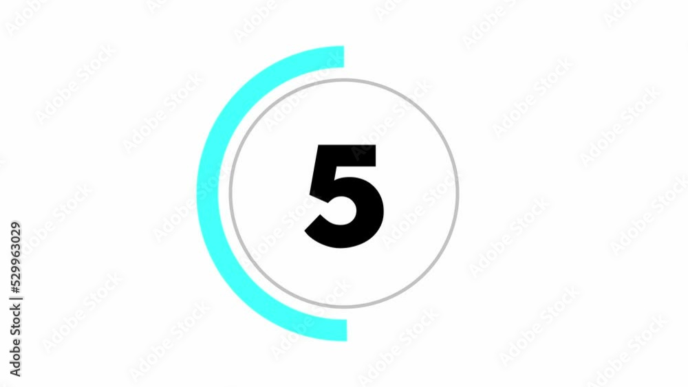 Simple 10 seconds countdown timer. Thick numbers and animated circle shaped indicator. Turquoise and Grey colour on white background. Simple 10 seconds countdown timer. Thick numbers and animated circle shaped indicator. Turquoise and Grey colour on white background.