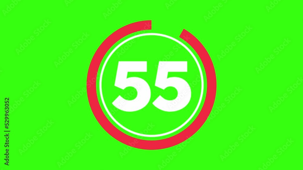 60 seconds (1 minute) countdown timer with animated red indicator on green screen. Circle shaped smooth animation. Red and white colour on chroma key background. 60 seconds (1 minute) countdown timer with animated red indicator on green screen. Circle shaped smooth animation. Red and white colour on chroma key background.