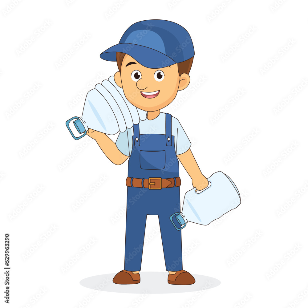 Water Delivery Service Man Vector. Company. Plastic Bottle. Water Delivery Service Man Vector. Company. Plastic Bottle.