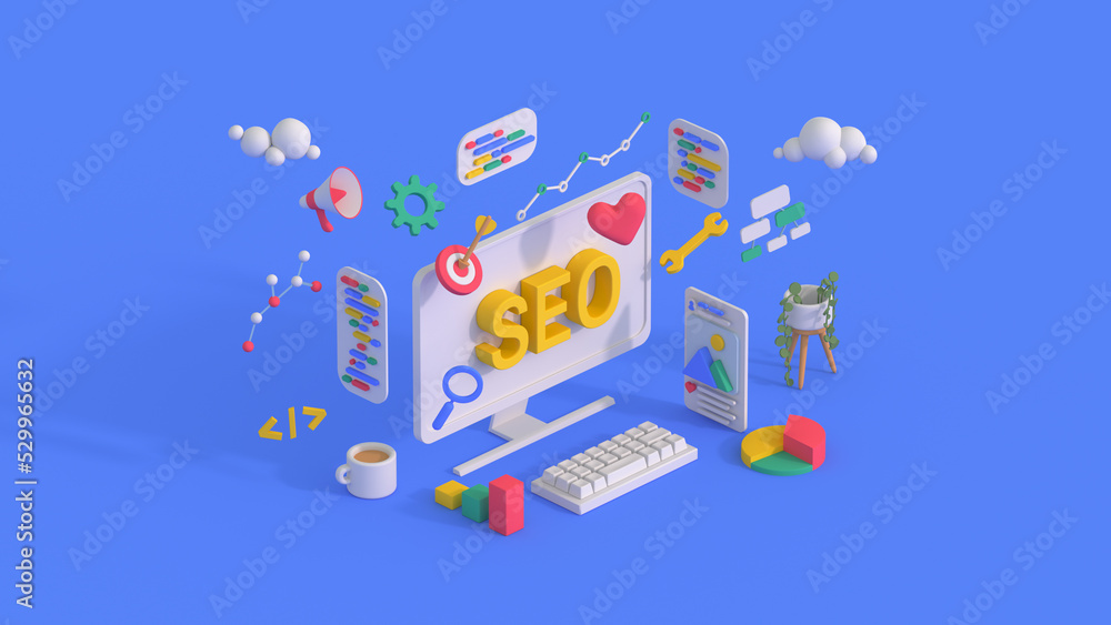Obraz premium SEO optimization marketing isometric design 3D render illustration