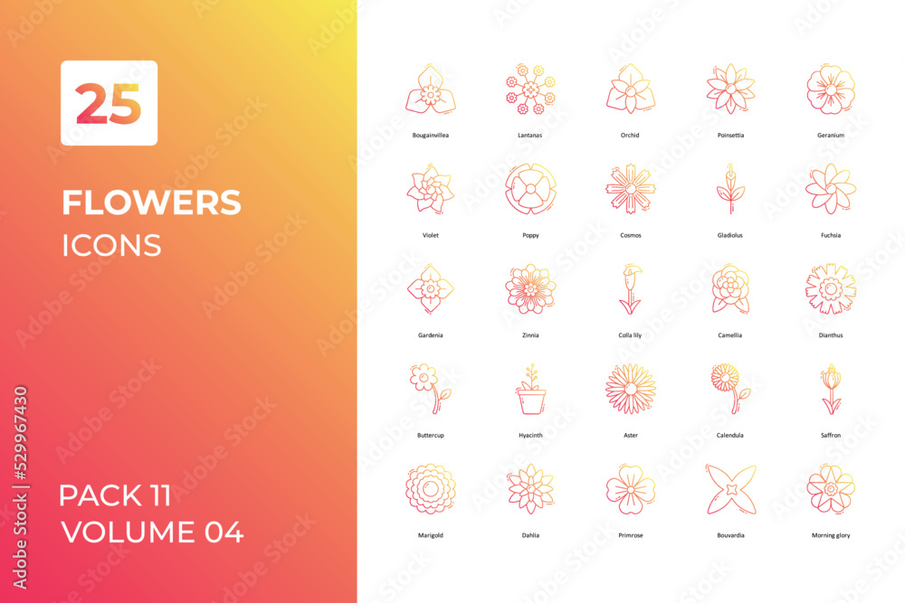 Flowers icons collection. Set vector line with elements for mobile concepts and web apps. Collection modern icons.