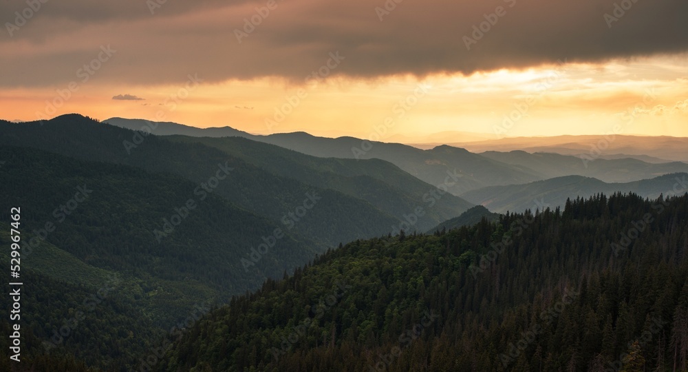 spectacular nature scenery, awesome sunset landscape, beautiful morning background in the mountains, Carpathian mountains, Ukraine, Europe	