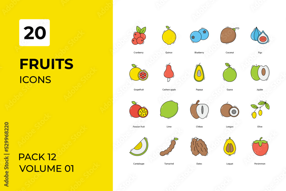 Fruits icons collection. Set vector line with elements for mobile concepts and web apps. Collection modern icons.