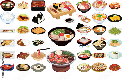 外国人に人気の日本食アイコン①（お寿司、らーめん、焼肉、天ぷら、焼鳥）