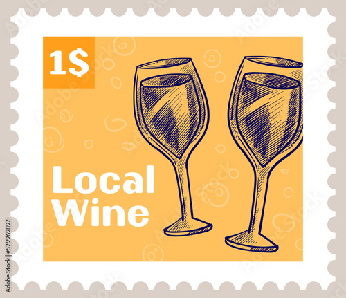 Local wine, glass of alcoholic beverage postmark