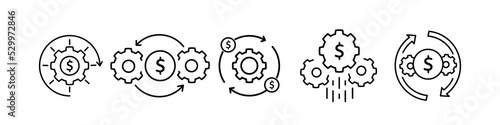 Efficient use of funds or money management icon set. thin line trend modern fin tech or capital logotype graphic linear design isolated on white. concept of cost or revenue optimization and reduction
