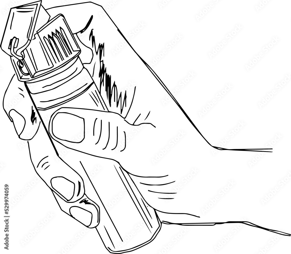 Pepper spray in hand line art vector illustration, Pepper spray for