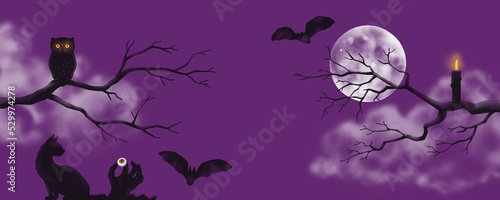 Halloween banner, horizontal, artistic, colorful, abstract, background banner.