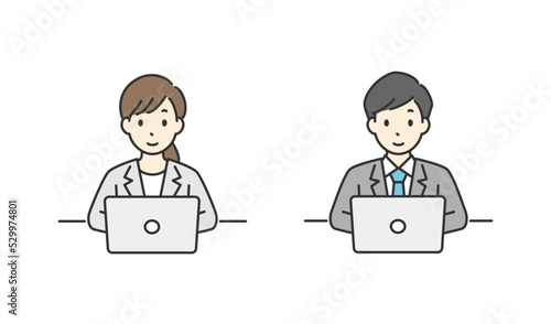 パソコンを使用している会社員のイラスト