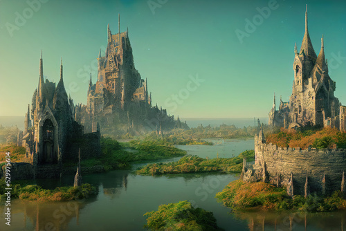 Wallpaper Mural ancient fantasy castle in the mountains, digital illustration, digital painting, cg artwork, realistic illustration, concept art, video game background, book illustration Torontodigital.ca