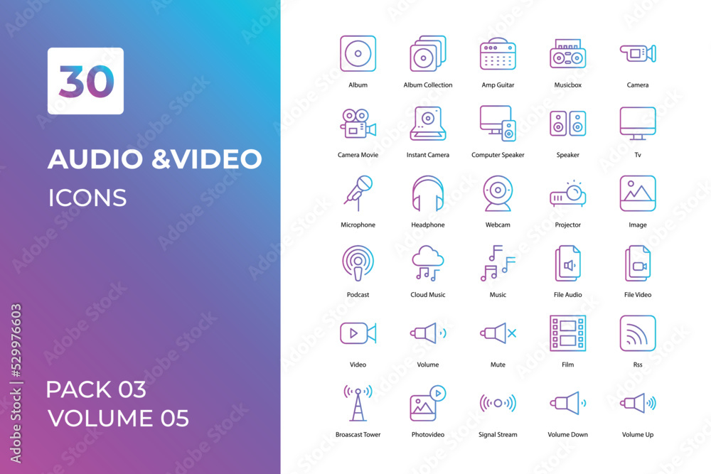 Audio and Video icons collection. Set vector line with elements for mobile concepts and web apps. Collection modern icons. Audio and Video icons collection. Set vector line with elements for mobile concepts and web apps. Collection modern icons.