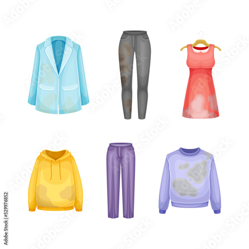 Dirty Clothes with Stain and Spots for Laundry Vector Set