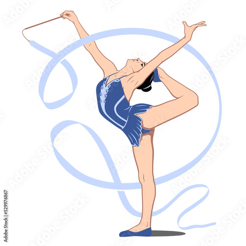 Gymnast with ribbon. Rhythmic Gymnastics. Pop Art style. Vector drawing.