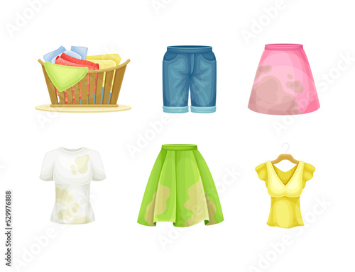 Dirty Clothes with Stain and Spots for Laundry Vector Set
