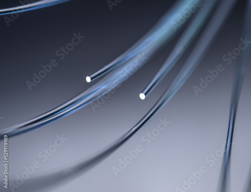 Optical fibers in front of gray background photo