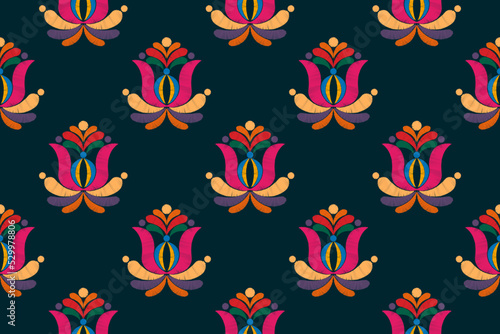 Ikat ethnic seamless pattern decoration design. Aztec fabric carpet boho mandalas textile home decor wallpaper. Tribal native motif Hungarian polish Moravian folk American traditional embroidery 