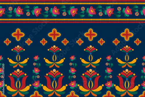 Ikat ethnic seamless pattern decoration design. Aztec fabric carpet boho mandalas textile home decor wallpaper. Tribal native motif Hungarian polish Moravian folk American traditional embroidery 