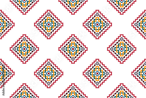 Ikat ethnic seamless pattern decoration design. Aztec fabric carpet boho mandalas textile home decor wallpaper. Tribal native motif Hungarian polish Moravian folk American traditional embroidery 