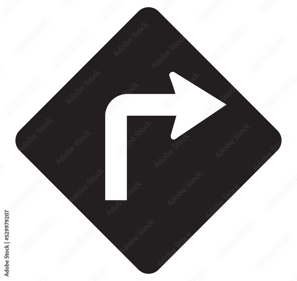 Turn right road sign. Turn right road sign.