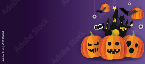 Halloween paper cut Background Vector Illustration. Halloween spooky night design. Halloween banner.