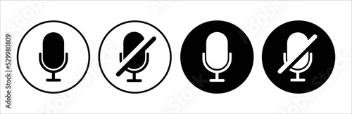 Microphone icon . Web icons or signs . Web and mobile icons. Mute and unmute microphone. Vector illustration.