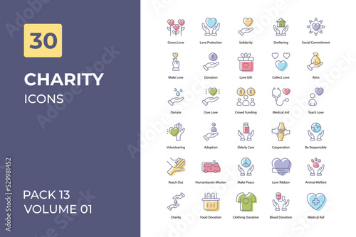 Charity icons collection. Set vector line with elements for mobile concepts and web apps. Collection modern icons.
