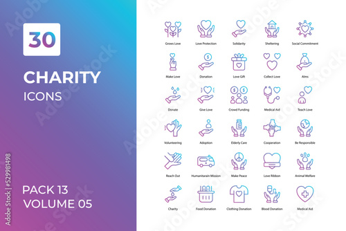 Charity icons collection. Set vector line with elements for mobile concepts and web apps. Collection modern icons.