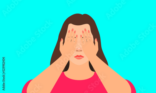 portrait of woman cover face with hands vector illustration