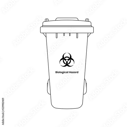 Biohazard Trash Bin Outline Icon Illustration on White Background